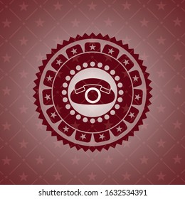 phone icon inside realistic red emblem