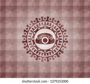 phone icon inside red badge with geometric background. Seamless.