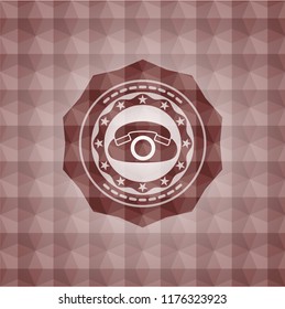 phone icon inside red emblem with geometric pattern background. Seamless.