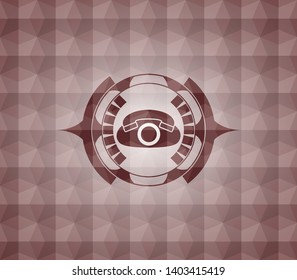 phone icon inside red emblem with geometric pattern. Seamless.