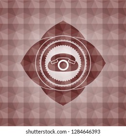 phone icon inside red geometric badge. Seamless.