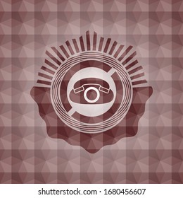 phone icon inside red geometric pattern emblem. Seamless.