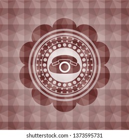 phone icon inside red seamless badge with geometric pattern background.