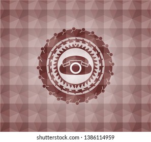 phone icon inside red seamless geometric badge.