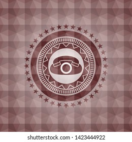 phone icon inside red seamless emblem with geometric pattern.