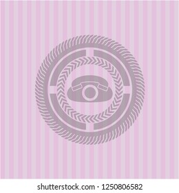 phone icon inside retro style pink emblem