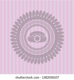 phone icon inside retro style pink emblem
