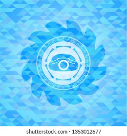 phone icon inside sky blue emblem with mosaic ecological style background