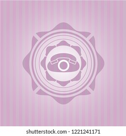 phone icon inside vintage pink emblem