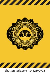 phone icon inside warning sign, black grunge emblem. Vector Illustration. Detailed.