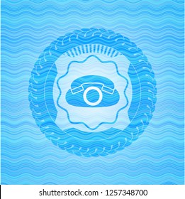 phone icon inside water representation emblem background.
