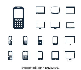 Phone icon with keyboard in set on the white background. Set of thin, linear and modern electronic equipment icons. Universal linear icons to use in web and mobile app