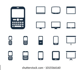 Phone icon with keyboard in set on the white background. Set of thin, linear and modern electronic equipment icons. Universal linear icons to use in web and mobile app
