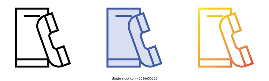 icono de teléfono. Lineal, relleno azul y diseño de estilo degradado aislado sobre fondo blanco
