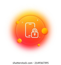 Phone icon with lock. Data protection from thieves. Antivirus. Gradient blur button with glassmorphism. Clear glass design.