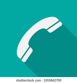 Phone icon with long shadow. Flat design style. Handset simple silhouette. Modern, minimalist icon in stylish colors. Web site page and mobile app design vector element.