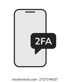 Ícone de telefone com um balão de mensagem exibindo "2FA", simbolizando autenticação de dois fatores para maior segurança
