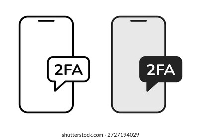 Ícone de telefone com um balão de mensagem exibindo "2FA", simbolizando autenticação de dois fatores para maior segurança