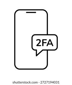Icono de teléfono con una burbuja de mensaje que muestra "2FA", que simboliza la autenticación de dos factores para una mayor seguridad