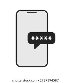 Icono de teléfono con una burbuja de mensaje que muestra caracteres de Contraseña, que simboliza la protección y seguridad de la Contraseña