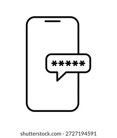 Icono de teléfono con una burbuja de mensaje que muestra caracteres de Contraseña, que simboliza la protección y seguridad de la Contraseña