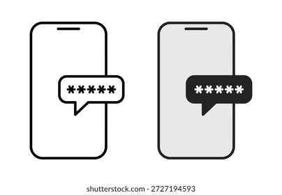 Icono de teléfono con una burbuja de mensaje que muestra caracteres de Contraseña, que simboliza la protección y seguridad de la Contraseña