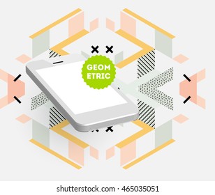 Phone Icon. Mobile Technologies. Abstract Background. Geometric Triangles Pattern for Business Presentations, Application Cover and Web Site Design. Vector Illustration.