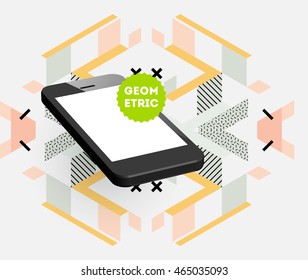 Phone Icon. Mobile Technologies. Abstract Background. Geometric Triangles Pattern for Business Presentations, Application Cover and Web Site Design. Vector Illustration.