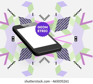 Phone Icon. Mobile Technologies. Abstract Background. Geometric Triangles Pattern for Business Presentations, Application Cover and Web Site Design. Vector Illustration.