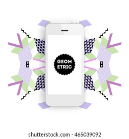 Phone Icon. Mobile Technologies. Abstract Background. Geometric Triangles Pattern for Business Presentations, Application Cover and Web Site Design. Vector Illustration.