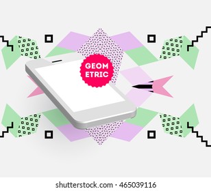 Icono de teléfono. Tecnologías móviles. Antecedentes abstractos. Patrón de triángulos geométricos para presentaciones empresariales, cubierta de aplicaciones y diseño de sitios web. Ilustración vectorial.