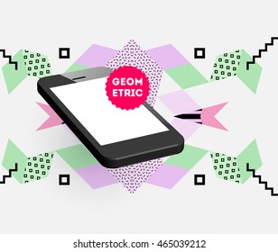 Icono de teléfono. Tecnologías móviles. Antecedentes abstractos. Patrón de triángulos geométricos para presentaciones empresariales, cubierta de aplicaciones y diseño de sitios web. Ilustración vectorial.