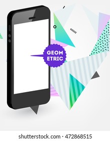 Phone Icon. Mobile Technologies. Abstract Background. Geometric Triangles Pattern for Business Presentations, Application Cover and Web Site Design. Vector Illustration.