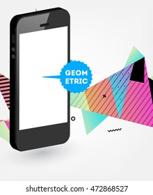 Phone Icon. Mobile Technologies. Abstract Background. Geometric Triangles Pattern for Business Presentations, Application Cover and Web Site Design. Vector Illustration.