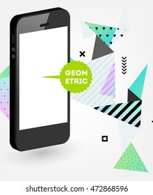 Phone Icon. Mobile Technologies. Abstract Background. Geometric Triangles Pattern for Business Presentations, Application Cover and Web Site Design. Vector Illustration.