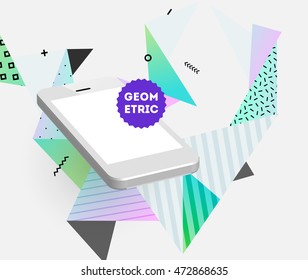 Phone Icon. Mobile Technologies. Abstract Background. Geometric Triangles Pattern for Business Presentations, Application Cover and Web Site Design. Vector Illustration.