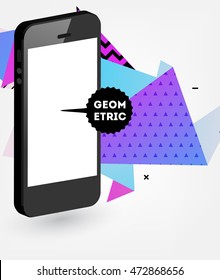 Phone Icon. Mobile Technologies. Abstract Background. Geometric Triangles Pattern for Business Presentations, Application Cover and Web Site Design. Vector Illustration.
