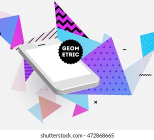 Phone Icon. Mobile Technologies. Abstract Background. Geometric Triangles Pattern for Business Presentations, Application Cover and Web Site Design. Vector Illustration.