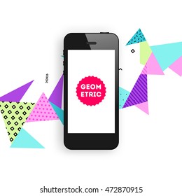 Phone Icon. Mobile Technologies. Abstract Background. Geometric Triangles Pattern for Business Presentations, Application Cover and Web Site Design. Vector Illustration.
