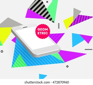 Phone Icon. Mobile Technologies. Abstract Background. Geometric Triangles Pattern for Business Presentations, Application Cover and Web Site Design. Vector Illustration.