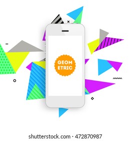 Phone Icon. Mobile Technologies. Abstract Background. Geometric Triangles Pattern for Business Presentations, Application Cover and Web Site Design. Vector Illustration.