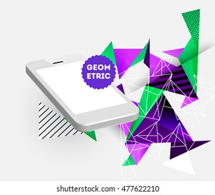 Phone Icon. Mobile Technologies. Abstract Background. Geometric Triangles Pattern for Business Presentations, Application Cover and Web Site Design. Vector Illustration.