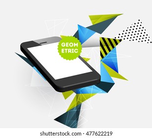 Telefonsymbol. Mobile Technologien. Abstrakter Hintergrund. Geometrisches Dreiecksmuster für Geschäftspräsentationen, Anwendungsabdeckung und Website-Design. Vektorgrafik.