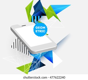 Phone Icon. Mobile Technologies. Abstract Background. Geometric Triangles Pattern for Business Presentations, Application Cover and Web Site Design. Vector Illustration.
