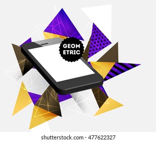 Phone Icon. Mobile Technologies. Abstract Background. Geometric Triangles Pattern for Business Presentations, Application Cover and Web Site Design. Vector Illustration.
