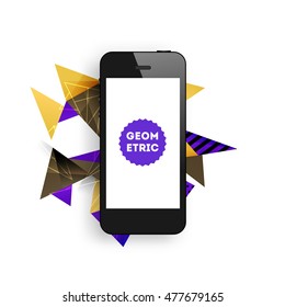 Phone Icon. Mobile Technologies. Abstract Background. Geometric Triangles Pattern for Business Presentations, Application Cover and Web Site Design. Vector Illustration.