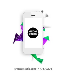 Phone Icon. Mobile Technologies. Abstract Background. Geometric Triangles Pattern for Business Presentations, Application Cover and Web Site Design. Vector Illustration.