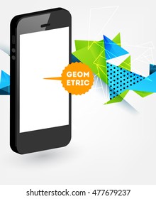 Phone Icon. Mobile Technologies. Abstract Background. Geometric Triangles Pattern for Business Presentations, Application Cover and Web Site Design. Vector Illustration.