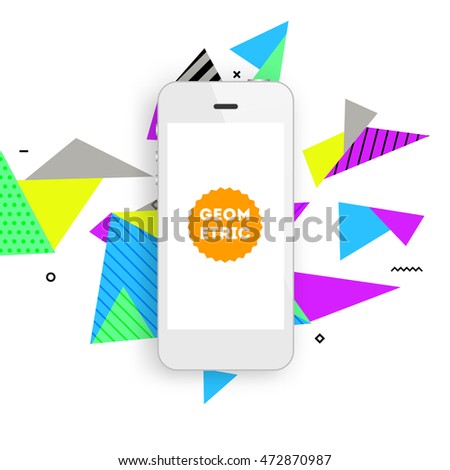 Phone Icon. Mobile Technologies. Abstract Background. Geometric Triangles Pattern for Business Presentations, Application Cover and Web Site Design. Vector Illustration.