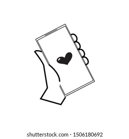 Phone icon monochrome vector design. Hand holding a smartphone. Mobile cellphone in hand minimalist design.